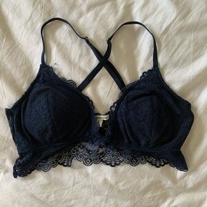 Abercrombie & Fitch Navy Lace Bralette with Crisscross Back